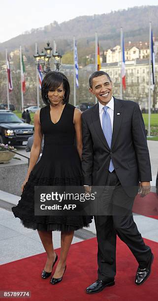 President Barack Obama and his wife Michelle arrive at City hall in Baden-Baden on April 3, 2009. The NATO summit, which marks the organisation's...