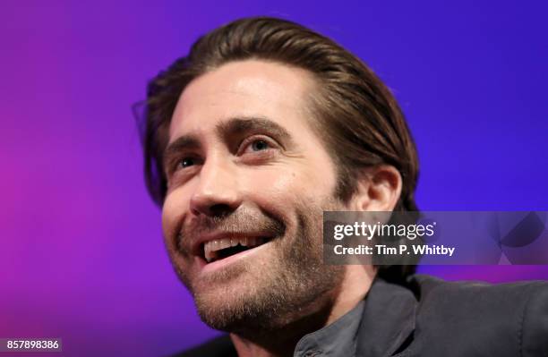 Jake Gyllenhaal speaks during the "Stronger" Screen Talk at the 61st BFI London Film Festival on October 5, 2017 in London, England.