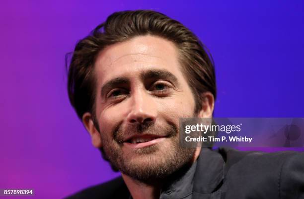 Jake Gyllenhaal speaks during the "Stronger" Screen Talk at the 61st BFI London Film Festival on October 5, 2017 in London, England.