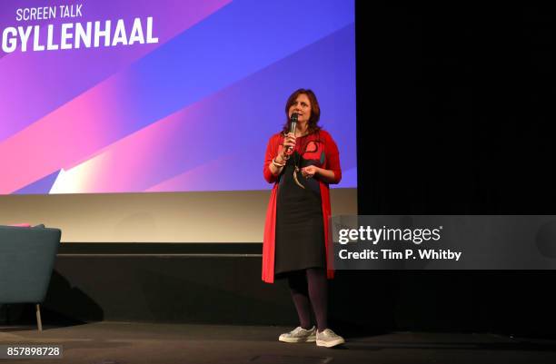 Festival Director Clare Stewart speaks on stage ahead of the Jake Gyllenhaal "Stronger" Screen Talk at the 61st BFI London Film Festival on October...