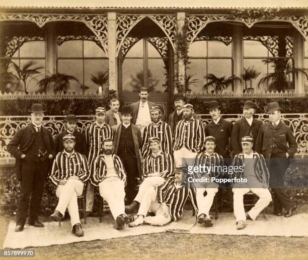 The Australia cricket team during their tour of England and prior to their match against Lord Sheffield's XI at Sheffield Park in Uckfield circa May...