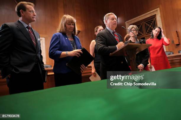 Sen. Lindsey Graham introduces the Senate version of the 'Pain Capable Unborn Child Protection Act' during a news conference with Family Research...