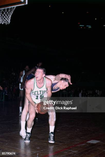 Tommy Heinsohn of the Boston Celtics makes a move to the basket during a game played in 1963 at the Boston Garden in Boston, Massachusetts. NOTE TO...