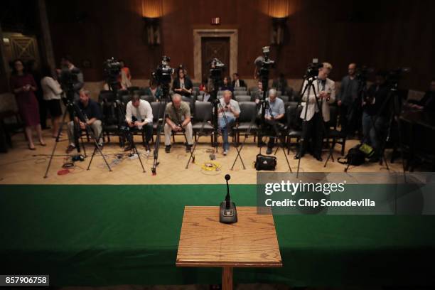 Journalists await Sen. Lindsey Graham to introduce the Senate version of the 'Pain Capable Unborn Child Protection Act' before a news conference with...