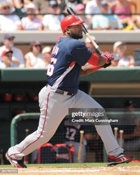 Willy Mo Pena of the Washington Nationals bats against the Detroit Tigers during the spring training game at Joker Marchant Stadium on March 20, 2009...