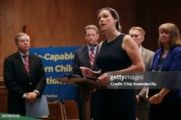 Americans United for Life President and CEO Catherine Foster speaks during a news conference to introduces the Senate version of the 'Pain Capable...