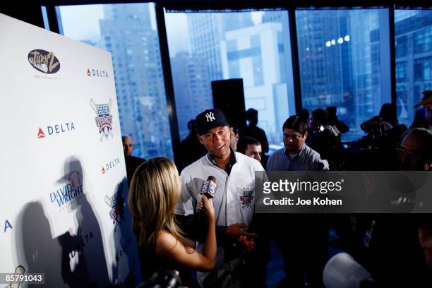 Derek Jeter of the New York Yankees attends Delta's Jeter / Wright batting challenge at the Stone Rose Lounge on April 3, 2009 in New York City.