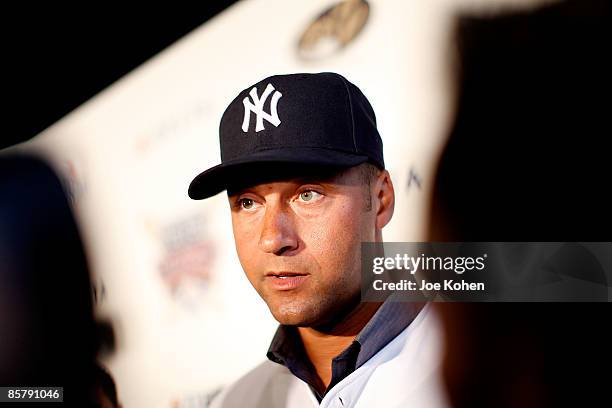 Derek Jeter of the New York Yankees attends Delta's Jeter / Wright batting challenge at the Stone Rose Lounge on April 3, 2009 in New York City.