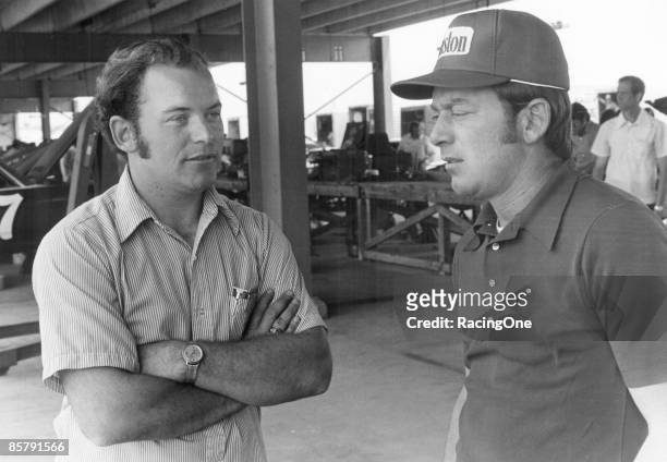 Brothers Tony and Gary Bettenhausen at Daytona. Gary ran Roger Penske's AMC Matador in the 500, and Tony diced around in the Sportsman division.