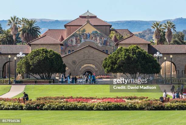 General view of the Main Quadrangle and Memorial Church on the Stanford University campus before a NCAA Pac-12 football game between the Stanford...