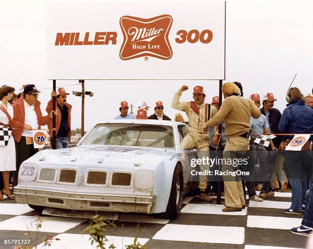 Gary Balough won the Miller High Life 300 Sportsman race at Charlotte in the Rahmoc entry, sponsored by Rahilly-Grady Racing Engines.