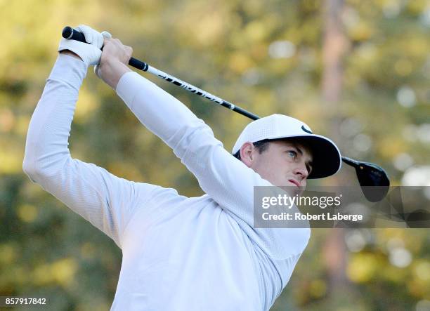 Cody Gribble plays his shot from the 12th tee during the first round of the Safeway Open at the North Course of the Silverado Resort and Spa on...