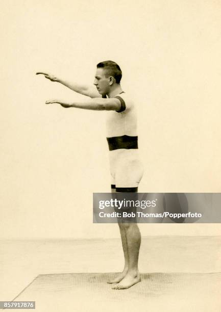 Alfred Hajos of Hungary, winner of the 100 metres swimming event, in a starting pose during the first Summer Olympic Games in Athens on 11th April...