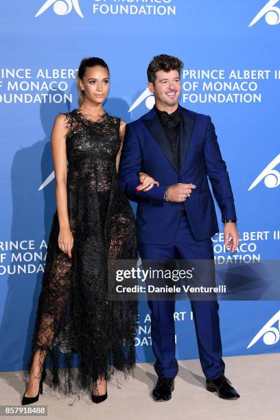 Robin Thicke and April Love Geary attend the inaugural "Monte-Carlo Gala for the Global Ocean" honoring Leonardo DiCaprio at the Monaco Garnier Opera...
