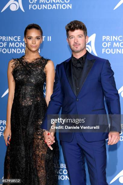 Robin Thicke and April Love Geary attend the inaugural "Monte-Carlo Gala for the Global Ocean" honoring Leonardo DiCaprio at the Monaco Garnier Opera...