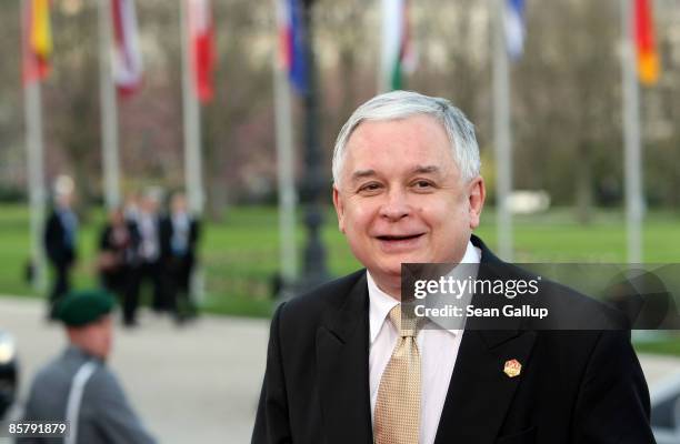 Polish President Lech Kaczynski arrives at the opening of the NATO summit at the Kurhaus on April 3, 2009 in Baden Baden, Germany. Heads of state,...