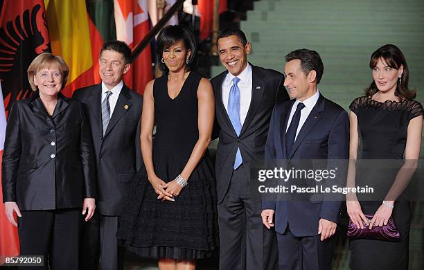 German Chancellor Angela Merkel, Pr Joachim Sauer, U.S First Lady Michelle Obama, U.S. President Barack Obama, French President Nicolas Sarkozy and...