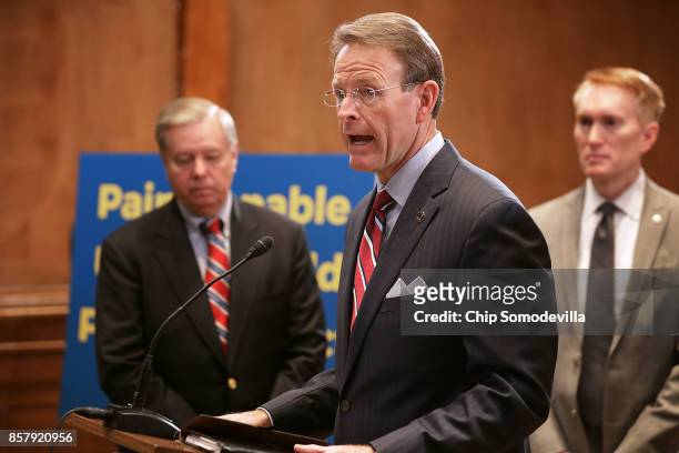 Family Research Council President Tony Perkins speaks in favor of the Senate version of the 'Pain Capable Unborn Child Protection Act' during a news...