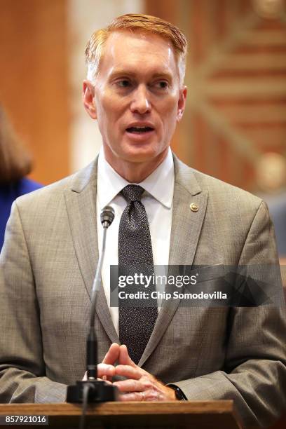 Sen. James Lankford speaks in favor of the Senate version of the 'Pain Capable Unborn Child Protection Act' during a news conference in the Dirksen...