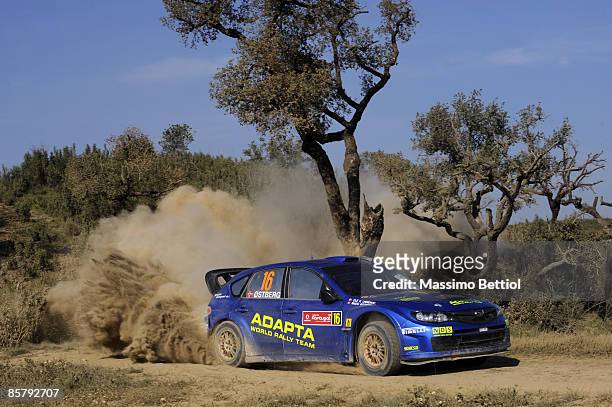 Mads Ostberg of Norway and Ole Kristian Unnerud of Norway in action in the Subaru Impreza during the Leg1 of the WRC Vodafone Portugal Rally on April...