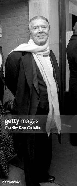 Earl Blackwell attends Mary Lasker Christmas Party on December 14, 1987 at La Grenouille Restaurant in New York City.