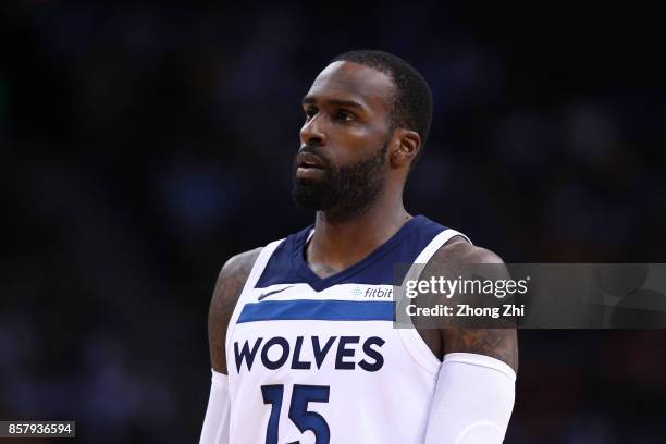 Shabazz Muhammad of the Minnesota Timberwolves looks on during the game between the Minnesota Timberwolves and the Golden State Warriors as part of...