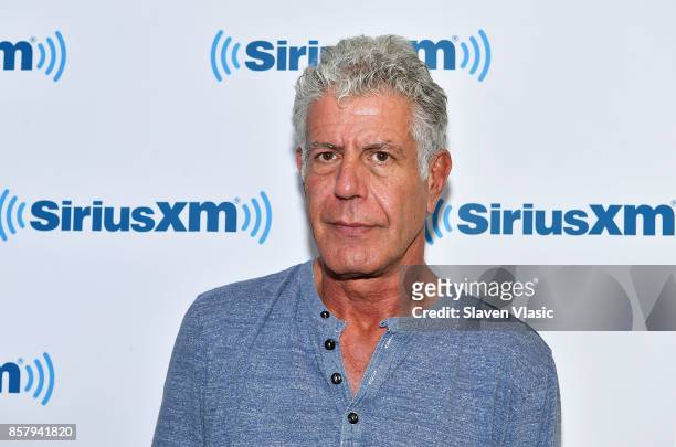 Chef/TV personality Anthony Bourdain visits SiriusXM Studios on October 5, 2017 in New York City.