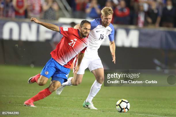 Marcos Urena of Costa Rica challenged by Tim Ream of the United States in action during the United States Vs Costa Rica CONCACAF International World...