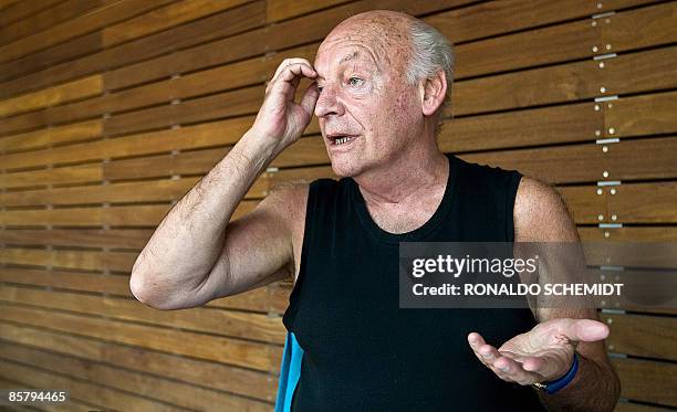 Uruguayan writer Eduardo Galeano speaks during an interview with the AFP at the Sheraton Hotel in Mexico City, on April 3, 2009. Galeano is in Mexico...