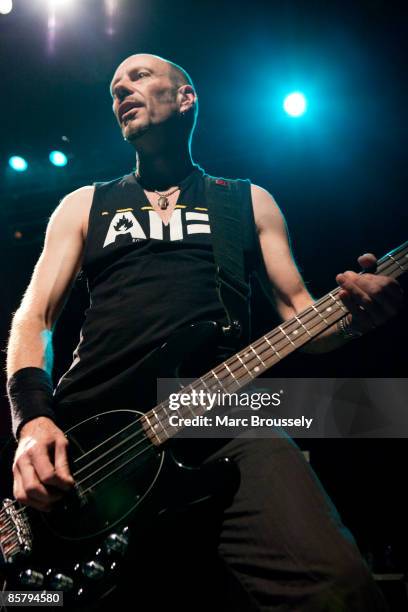 Ali McMordie of Stiff Little Fingers performs at the Forum on April 3, 2009 in London, England.