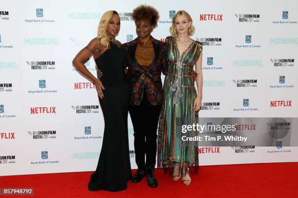 Singer Mary J. Blige, director Dee Rees and actress Carey Mulligan attend the Royal Bank of Canada Gala & European Premiere of "Mudbound" during the...