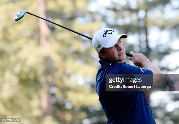 Brian Stuard plays his shot from the 12th tee during the first round of the Safeway Open at the North Course of the Silverado Resort and Spa on...