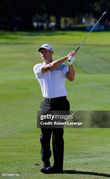 Shawn Stefani plays his shot on the 12th hole during the first round of the Safeway Open at the North Course of the Silverado Resort and Spa on...