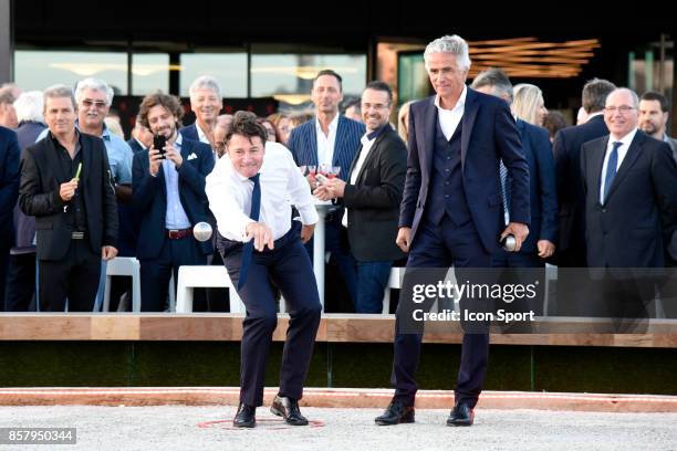 Christian Estrosi mayor of Nice and Jean Pierre Rivere president of Nice during this inauguration of the new training center of this OGC Nice on...