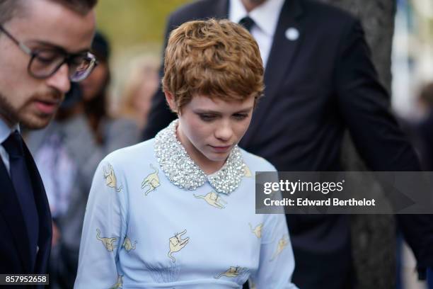 Sophia Lillis, outside Miu Miu, during Paris Fashion Week Womenswear Spring/Summer 2018, on October 3, 2017 in Paris, France.