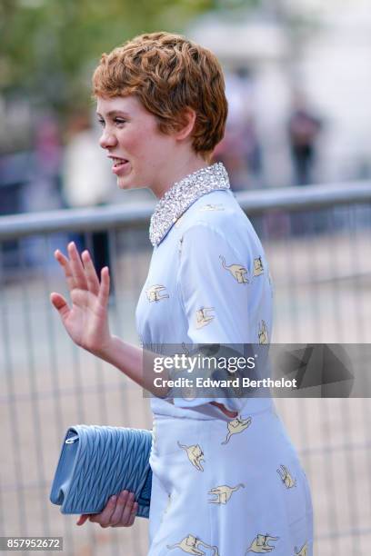 Sophia Lillis, outside Miu Miu, during Paris Fashion Week Womenswear Spring/Summer 2018, on October 3, 2017 in Paris, France.