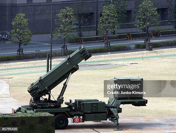 Patriot Advanced Capability-3 interceptors are located at Ministry of Defense on April 4, 2009 in Tokyo, Japan. North Korea has said it will launch...