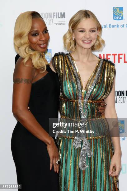 Singer Mary J. Blige and actress Carey Mulligan attend the Royal Bank of Canada Gala & European Premiere of "Mudbound" during the 61st BFI London...