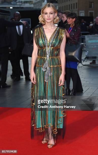 Carey Mulligan attends the Royal Bank of Canada Gala & European Premiere of "Mudbound" during the 61st BFI London Film Festival on October 5, 2017 in...