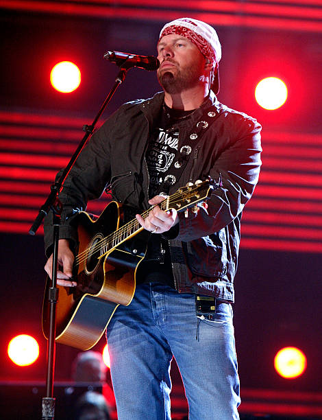 Musician Toby Keith rehearses onstage for George Strait: Academy of Country Music Artist of the Decade All Star Concert held at the MGM Grand Garden...