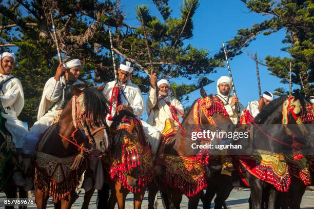 equestrian in essaouira, morocco - traditional festival stock pictures, royalty-free photos & images