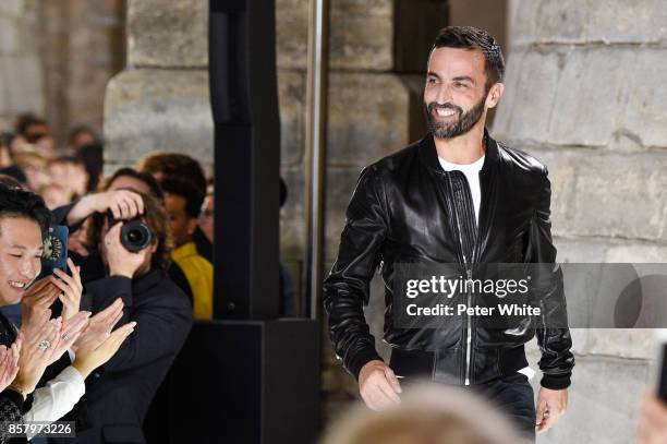 Nicolas Ghesquiere walks the runway at the end of the Louis Vuitton Paris show as part of the Paris Fashion Week Womenswear Spring/Summer 2018 on...