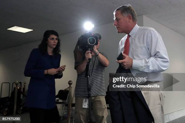 Senate Intelligence Committee Chairman Richard Burr leaves a closed-door hearing in the Hart Senate Office Building on Capitol Hill October 5, 2017...