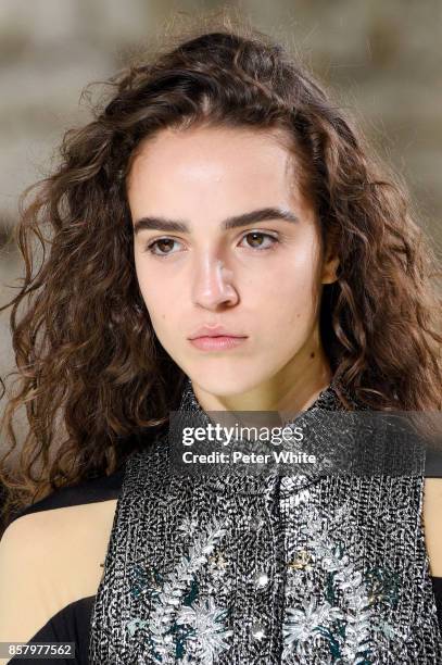 Model walks the runway during the Louis Vuitton Paris show as part of the Paris Fashion Week Womenswear Spring/Summer 2018 on October 3, 2017 in...