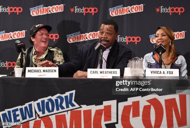 Michael Madsen, Carl Weathers and Vivica A. Fox attend the "Explosion Jones" Panel at the 2017 New York Comic Con 2017 at Javits Center on October 5,...