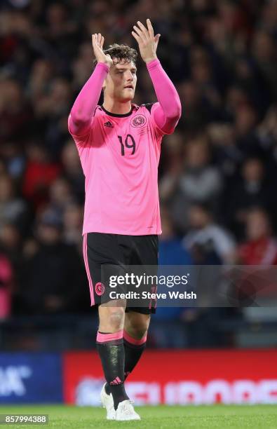 Chris Martin of Scotland celebrates victory after the FIFA 2018 World Cup Group F Qualifier between Scotland and Slovakia at Hampden Park on October...