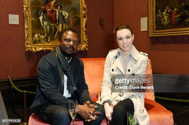 Pascale Marthine Tayou and Cecilia Fontanelli attend 'Unexpected View' co-hosted by the National Gallery and Galerie Thaddaeus Ropac on the occasion...