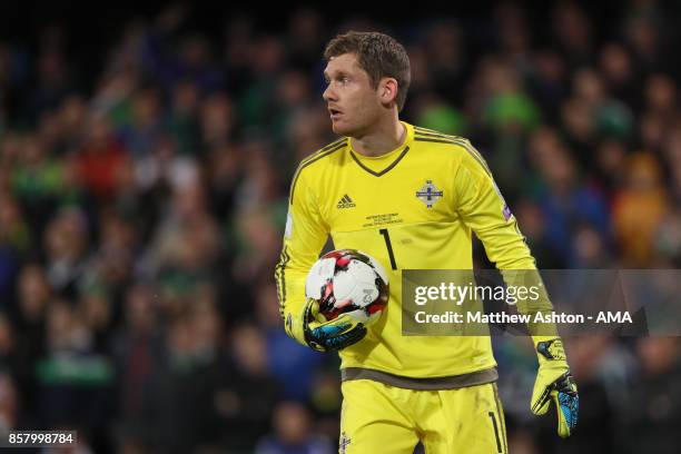 Michael McGovern of Northern Ireland looks on during the FIFA 2018 World Cup Qualifier between Northern Ireland and Germany at Windsor Park on...