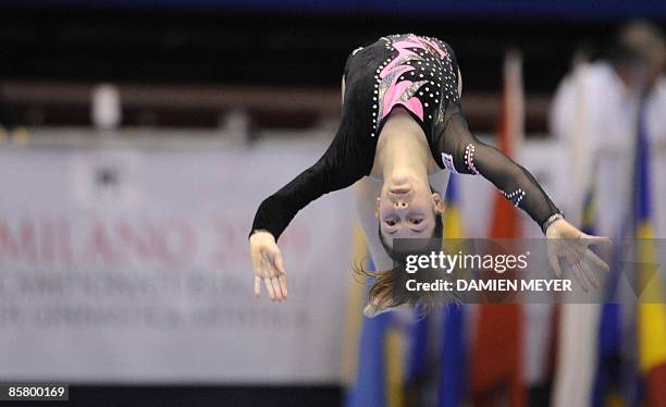 Italy's Emily Armi performs the floor exercise during the All-Around final of the Third European Women's Artistic Championships on April 4, 2009 in...