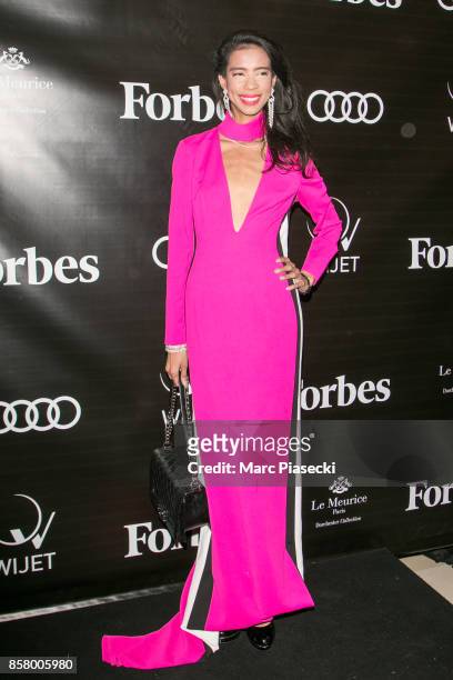 Rani Vanouska T. Modely aka Vanessa Modely attends the launch of 'Forbes Magazine' France at Hotel Meurice on October 5, 2017 in Paris, France.